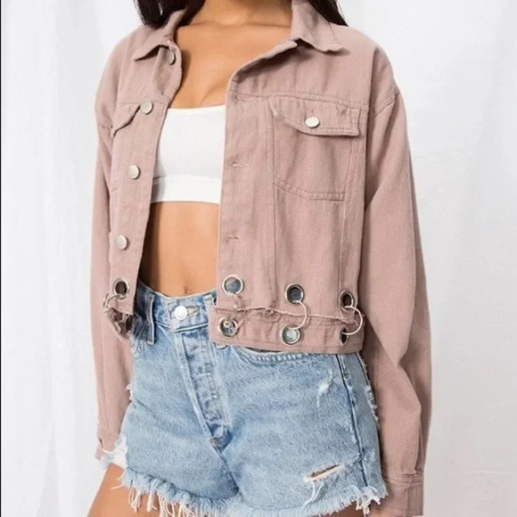 Superdown Kylie Crop Denim Jacket in Dusty Pink Size S - Picture 1 of 10